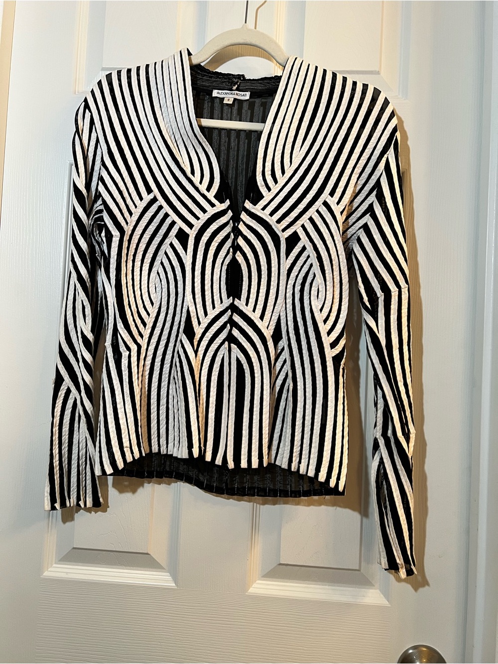🦋 Alexandra Rosati vintage Black & White Geometric Stripe Blazer size 8